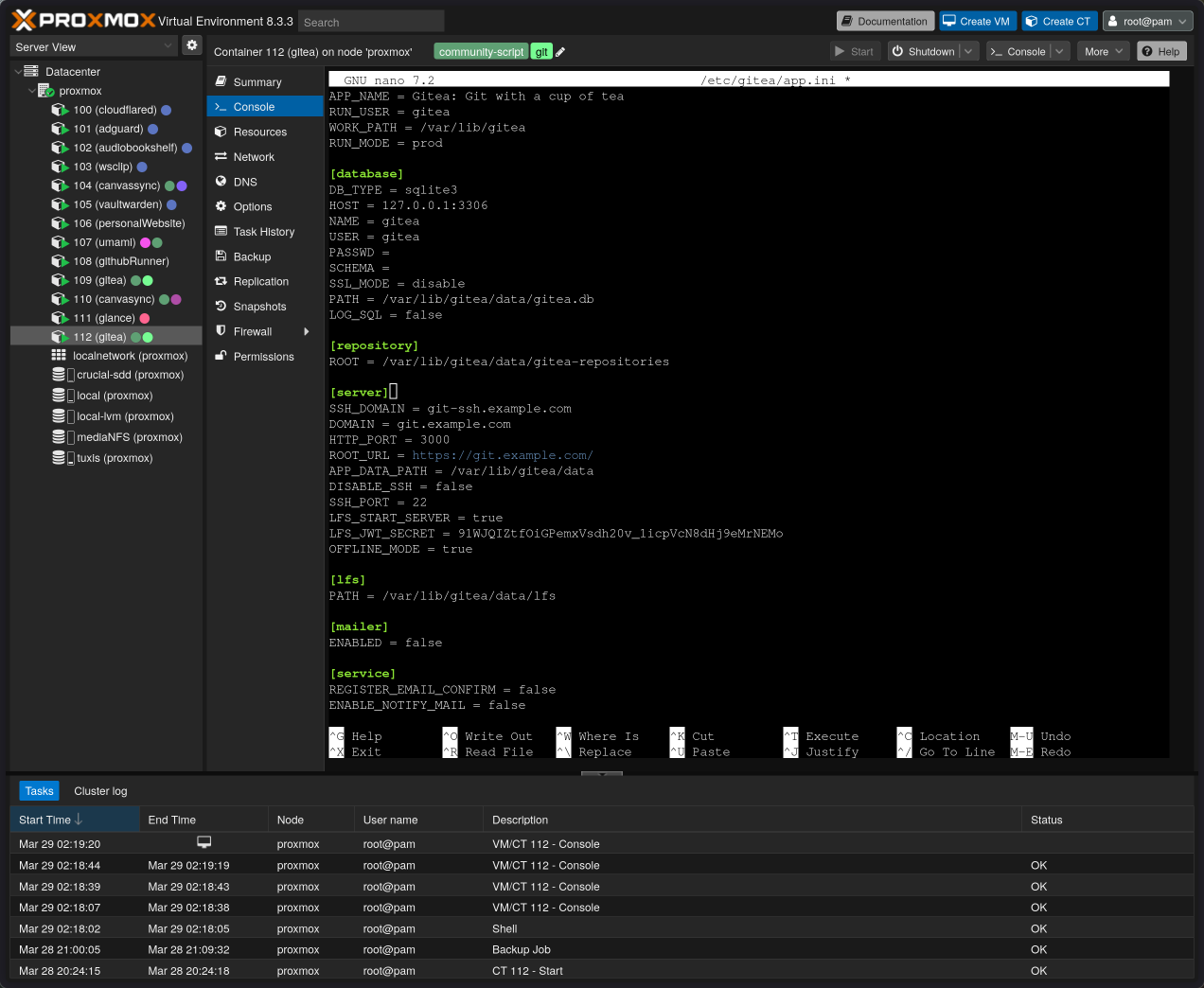 Editing the SSH_DOMAIN in Gitea's app.ini file
