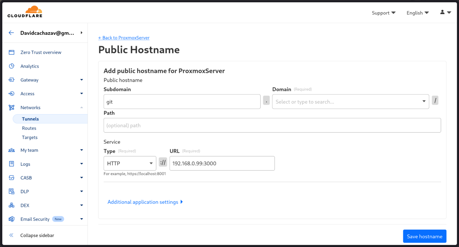 Configuring the HTTP public hostname in Cloudflare Tunnels